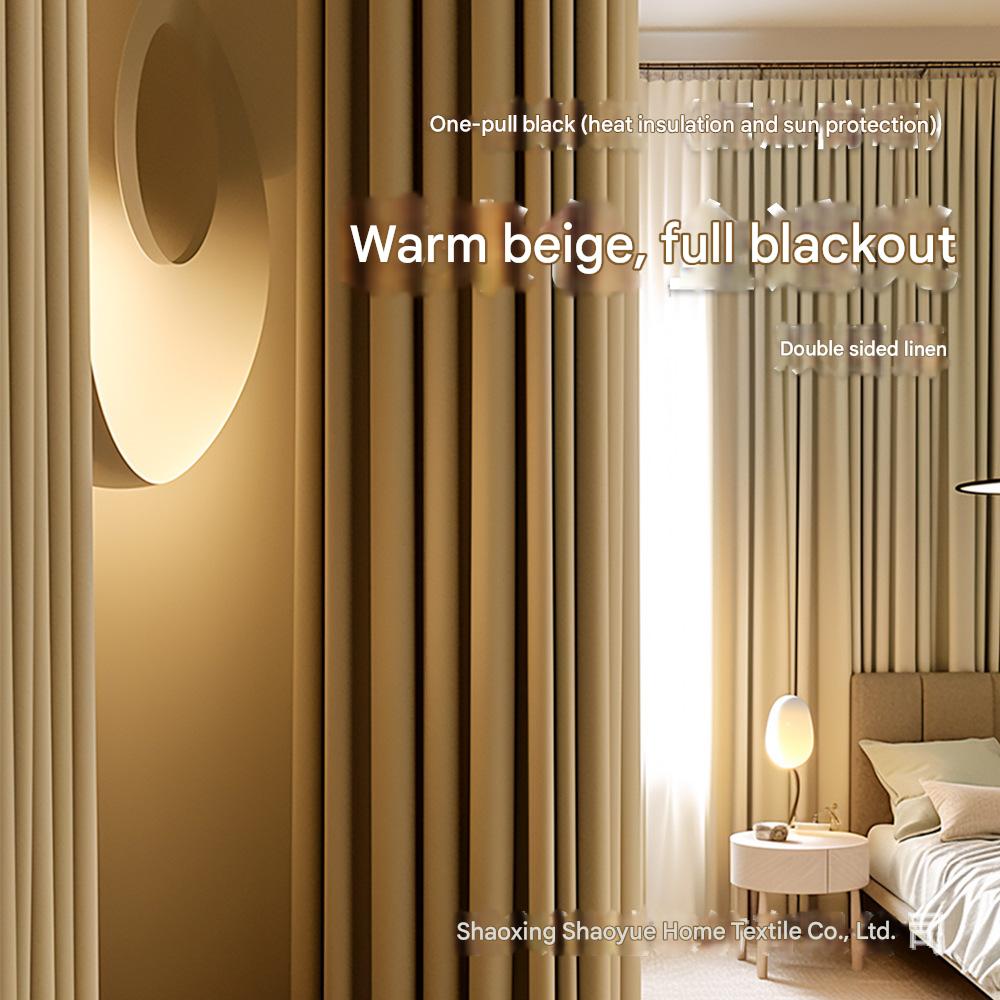 YL-36818 thick double-sided cotton and linen bedroom curtain fabric soundproof full blackout modern simple living room curtain finished product whol