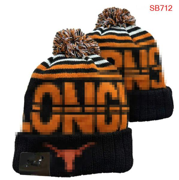 Men&#039;s Caps Alabama Texas Hats All 32 Teams Knitted Cuffed Longhorns Beanies Striped Sideline Wool Warm USA College Sport Knit Hat Beani
