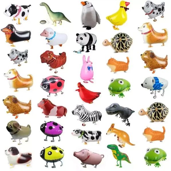 Walking Animal Helium Balloon: Cute Cat-Dog-Dinosaur Foil Balloons for 2024 Birthday Party Decorations, Kids Baby Shower Gift Toy Air Globos
