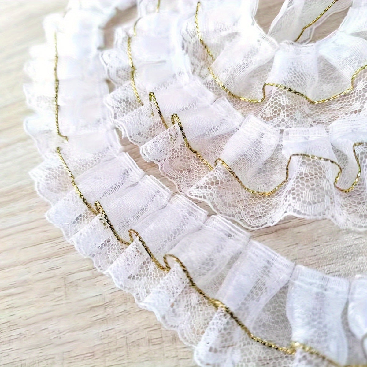 TEMU 3 Yards X 1.4" Wide Double-layer Polka Dot Lace Trim With - Perfect For Diy Skirt Hem, Cuff, Collar, And Curtain Embellishments