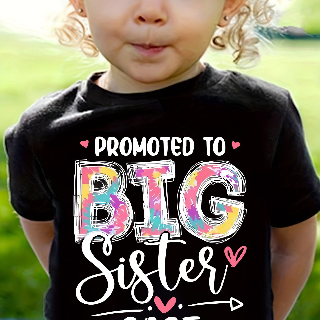 TEMU To Big Sister 2025 Graphic Tee, 100% Cotton Crew Neck T-shirt, Casual Summer Knit Top With Geometric Pattern, Regular Fit For Girls