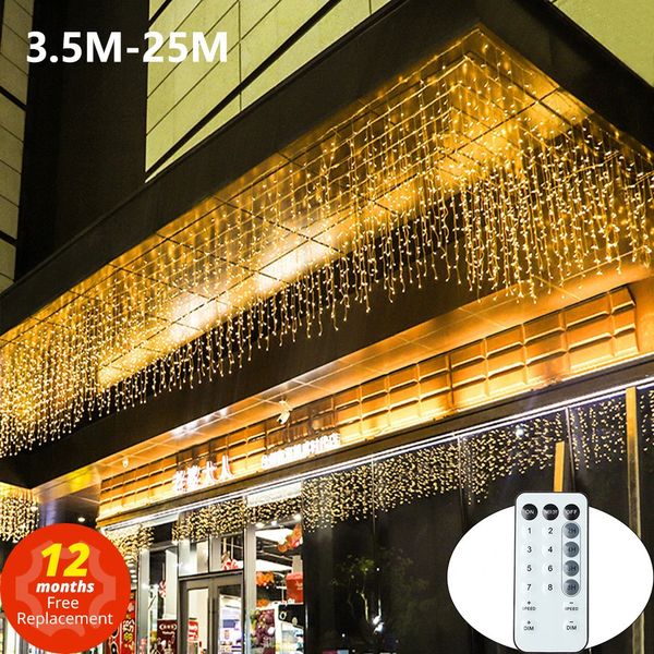 3.5-40M LED icicle string lights Christmas curtains fairy lights garden remote control outdoor Year wedding street holiday decoration 250106