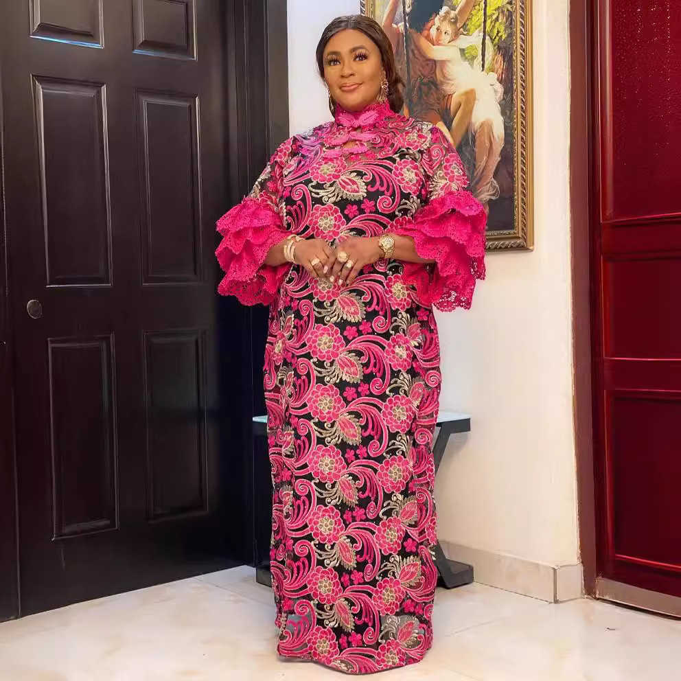 Wen Boheng Dress VONDA 3-4 Flare Sve Casual Loose Ruffle Printed Sun Skirt Collar Party Maxi Vestido Oversizd M250524