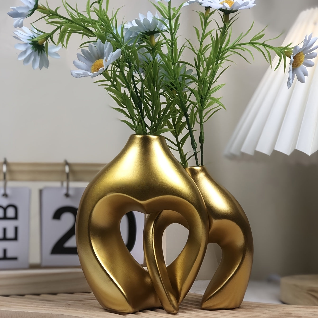 TEMU 2pcs Geometric Art Vase Set - Ideal For Golden, Black & White Floral Arrangements, Modern Resin Decor For Indoor & Outdoor Spaces, Perfect For