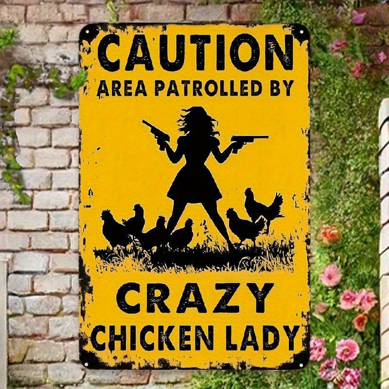 TEMU Chicken Metal Sign Caution Area Patrolled By Lady Vintage Lron Signs Funny Chicken Sign For Bar Coffee Shop Chicken Coop Farm Wall Decor Sign
