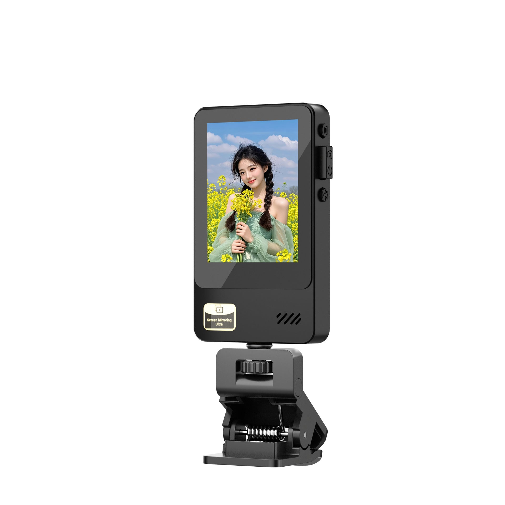 2.4&quot; Wireless-Wired Selfie Monitor with 180Â° Adjustable Clip Detachable Rear Camera, Zoom Focus, 1200mAh Long Battery, HD Screen Mirroring for