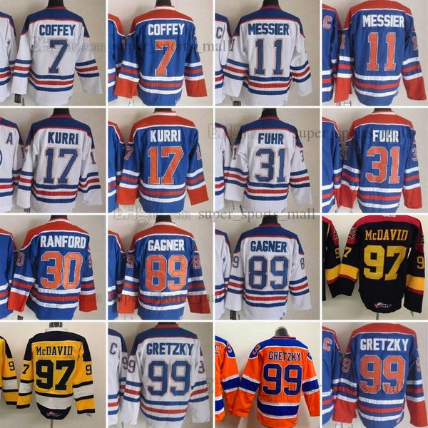 1972-1999 Movie Retro CCM Hockey Jersey 99 Wayne Gretzky 97 Connor McDavid 7 Paul Coffey 11 Mark Messier 17 Jari Kurri 30 Bill Ranford 31 Gr