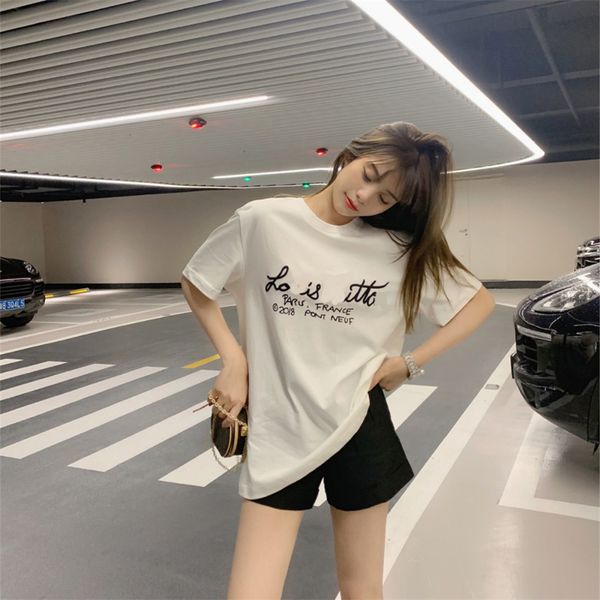 womens t shirts designer letter tshirt Cotton Round Neck Printing quick drying anti wrinkle men spring summer high loose trend heat press ma