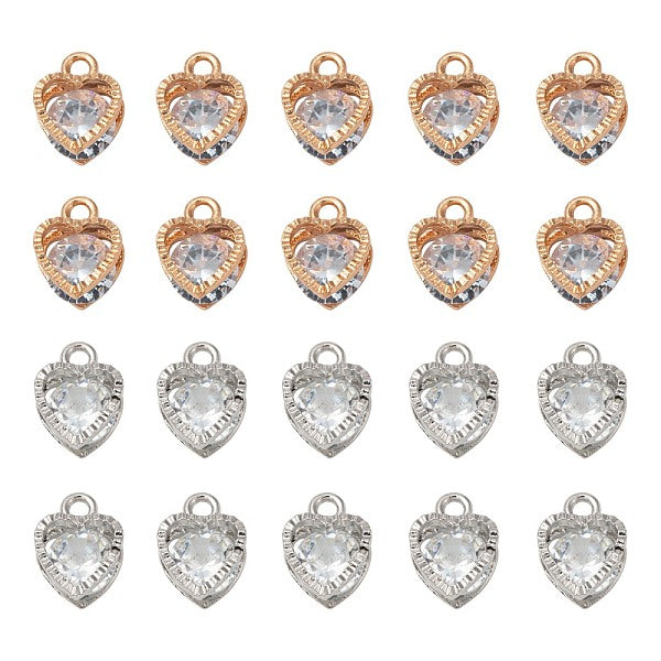 20 Stück 2 Farben Valentinstag Thema Herz Legierung Micro Clear Zirkonia Charms