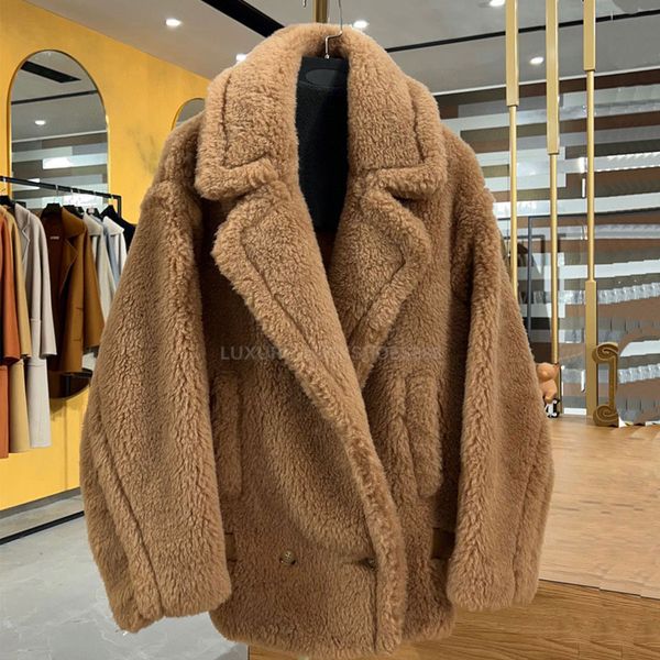 Top quality Winter luxury Designer Fur Coat Real Wool Alpaca Teddy Bear Coat Women furry fluffy Thick Fur Jacket Short Outerwear Lady Street