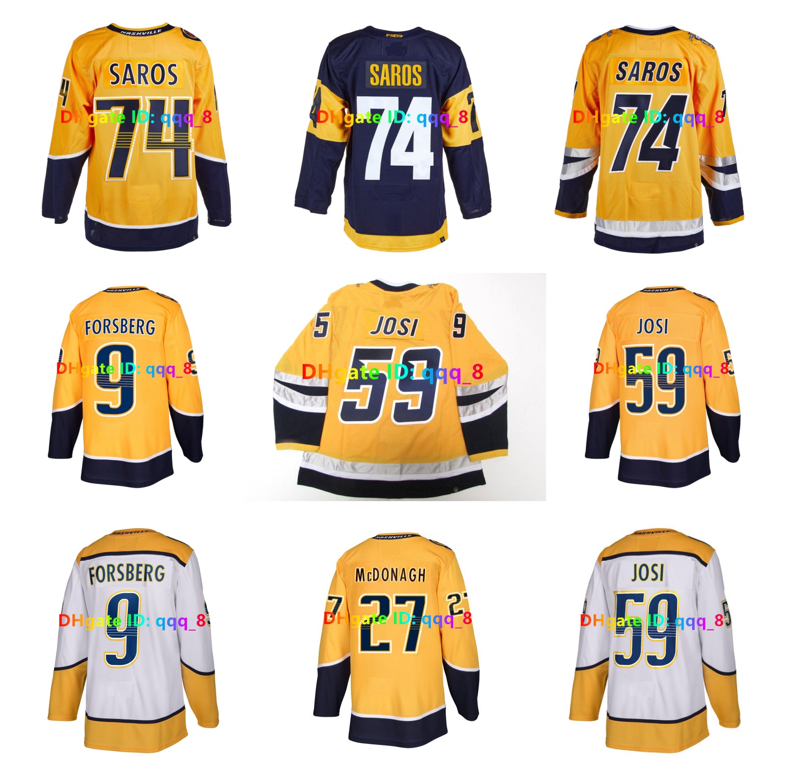 Roman Josi Filip Forsberg Reverse Retro Predators Hockey Jersey Ryan O&#039;Reilly Juuse Saros Juuso Parssinen Tommy Novak Kiefer Sherwood Tyson Bar