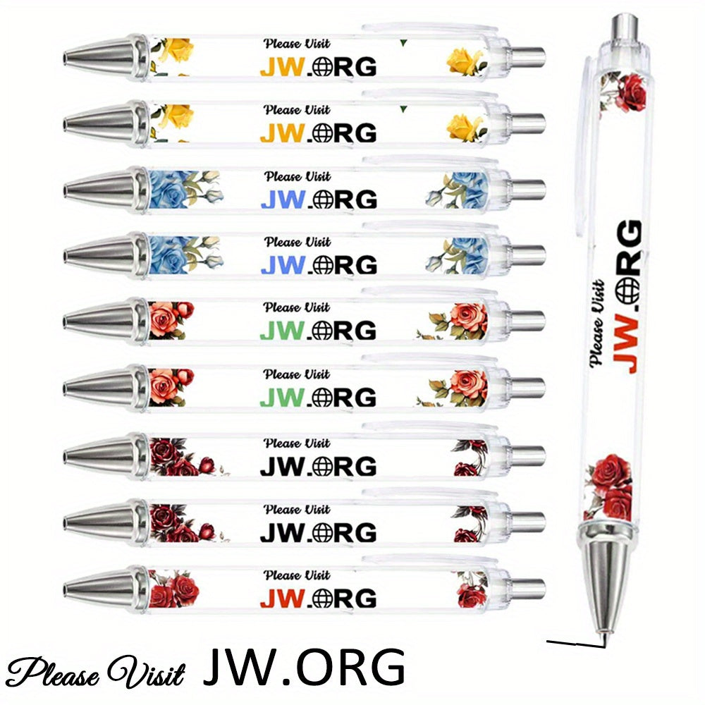 TEMU 10pcs Retractable Ballpoint Pens With Flower , Smooth Writing, Medium Point - Office & School Use