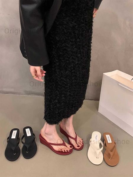 Slippers Beach shoes beige high-heeled sandals wedge-shaped house slider platform slider womens slider rubber flip cover Saab black summer T