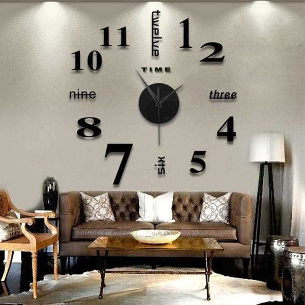 Creative Large Frameless Diy Wall Mute Clock 3d Mirror Wall Surface Sticker Home Office Decor Hanging Watch Reloj De ParedXJ240814