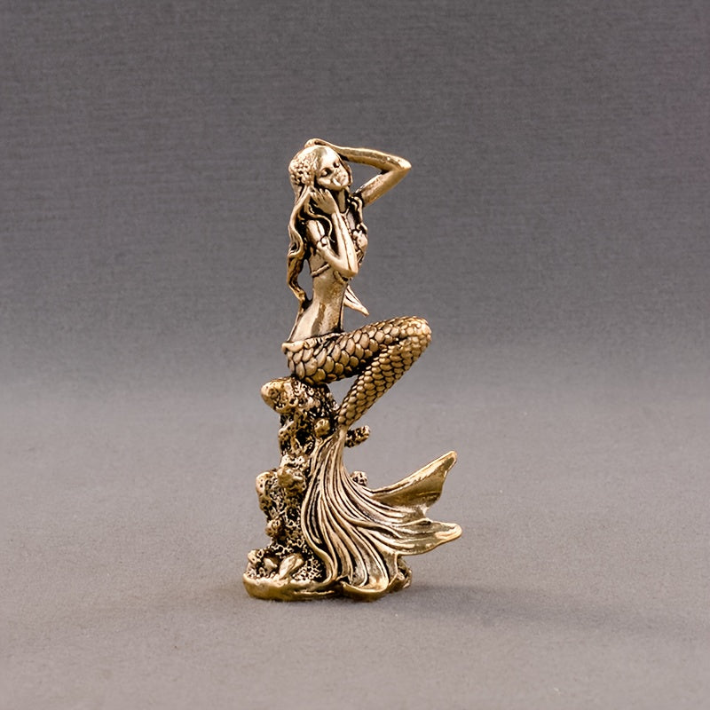 TEMU Vintage Bronze Mermaid Statue | Anime-style Decor, Suitable For Living Room, Bathroom, And Desktop - Perfect For A Festive Atmosphere