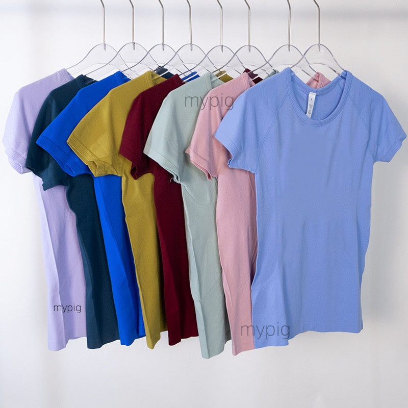 womens yoga shirt short sleeve lingerie sportswear 1.0 designer shirts wear Tech lady short-sleeve jumper pullover tops knit elastic fitness woman c