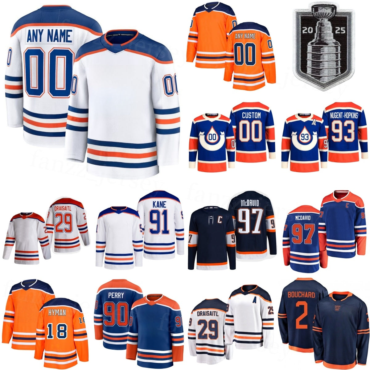 Hockey 2025 Stanley Cup 2 Evan Bouchard Jersey 18 Zach Hyman 91 Evander Kane 90 Corey Perry 97 McDavid 29 Leon Draisaitl 93 Ryan Nugent-Hopkins Stit