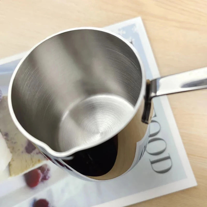 Stainless Steel Coffee Pot Milk Jug Melted Butter Cream Thickened 350ML Induction Cooker Available Long Handle Wax Melting Pot 240829