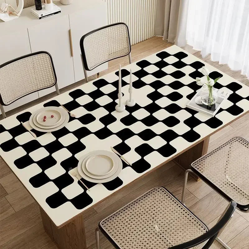 Mantel Redondo De Mesa Chessboard Grid PVC Coffee Simple Table Tabloth Cushion HH8Y01