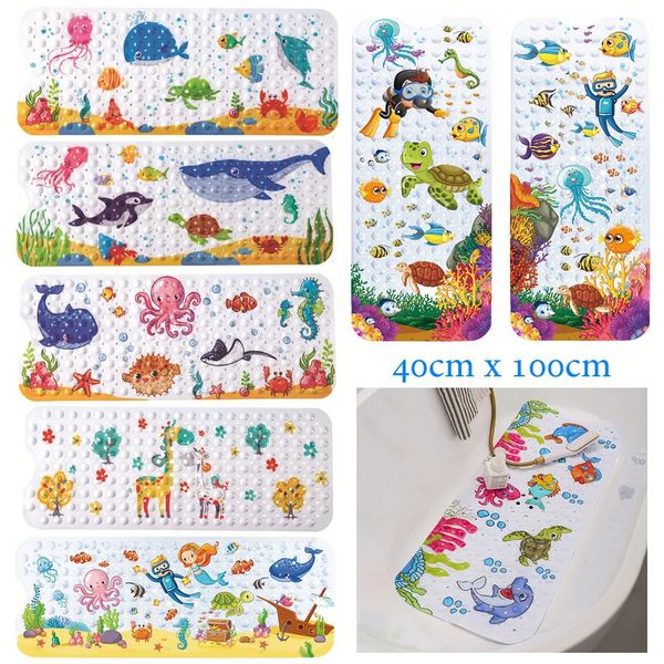 Bath Mats Large Cute Cartoon PVC Bath Mat Anti-Slip Shower Bathtub Mats With Sucker Soft Massage Pad Kid&#039;s Elder Bathroom Carpet Rug 23