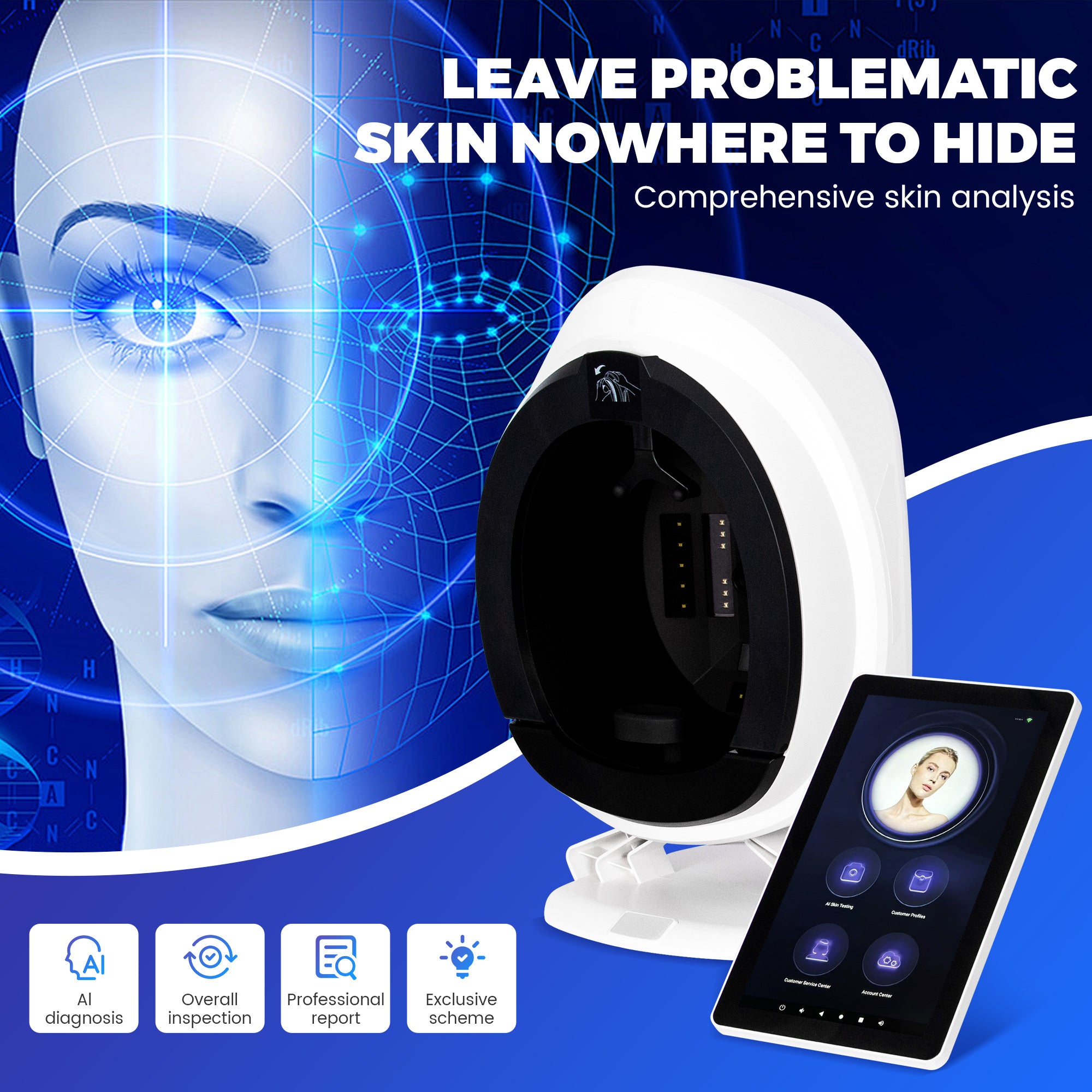 NEW 3D Skin Scanner Care Facial Analyzer Monitor Machine Mirror Portable Testing English Detector Face Camera Test Analysis