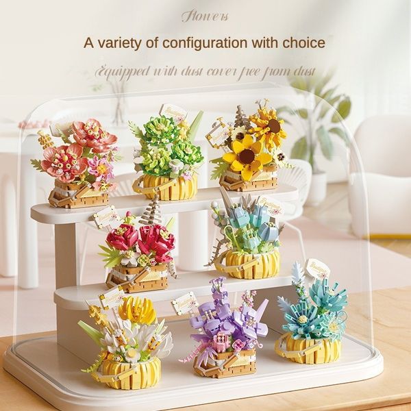 Flower Succulents Building Blocks Everlasting Flower Bonsai Tree Gardens Romantic Bricks DIY Potted Plants Model Kids Kits Toys