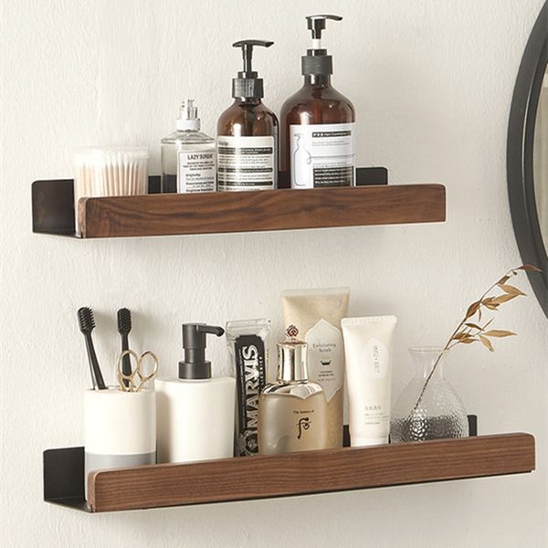 Bathroom Shelves Solid Wood Bathroom Shelf Wall Mount Corner Shelf Shower Shampoo Soap Cosmetic Shelves Kitchen Storage Rack Bathroom Access