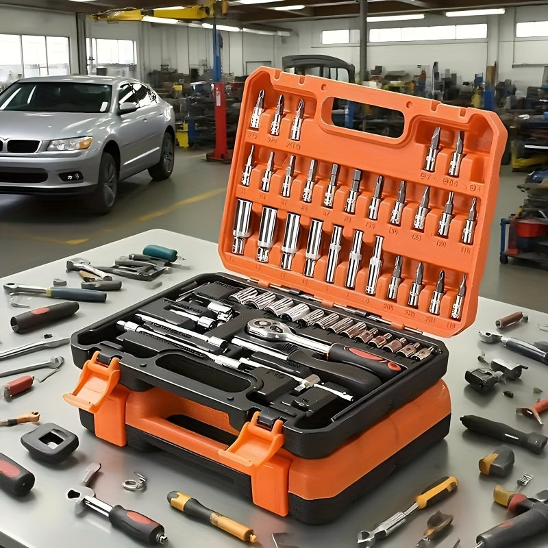 TEMU 53pcs Professional Automotive Kit - Premium Tool Sets For Car, Bike, And Motorcycle Maintenance - Compact, Portable, And Solution With Ratchet