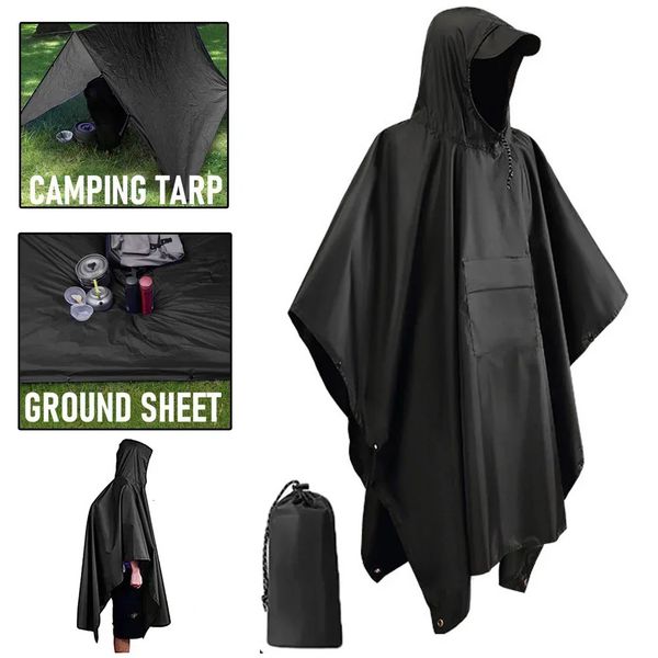 Outdoor 3 In 1 Hooded Waterproof Military Raincoat Poncho Camping Hiking Travel Rain Shelter Tent Jacket 250206