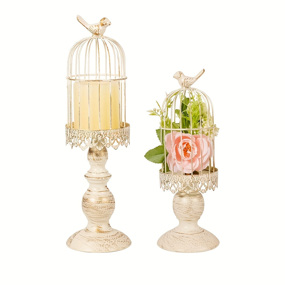 TEMU 2pcs Vintage Birdcage Candle Holders, Iron Tabletop Decorative Candlestick Stands For Wedding Centerpieces, Home Decor - Christmas, Hanukkah,