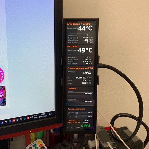 7.9-8.8inch Computer Temperature Monitor CPU GPU SSD Long Strip PC Display Secondary Screen Refrigerator for Household Appliance