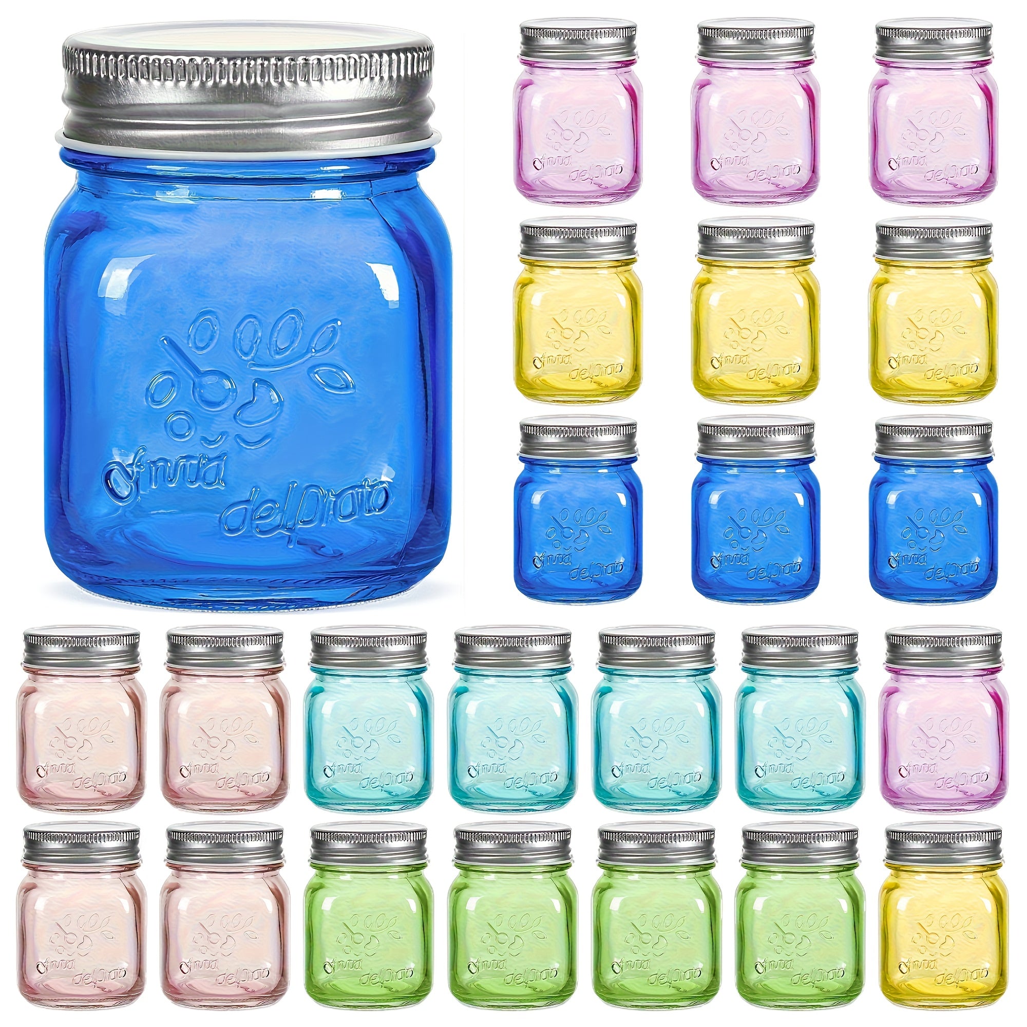 TEMU Mini Colored Mason Jars 5 Oz With Metal Lids - Glass Jar For Jam, Honey, Candle, Canning, Wedding Favors, Shower Favors, Food Storage, Jelly,