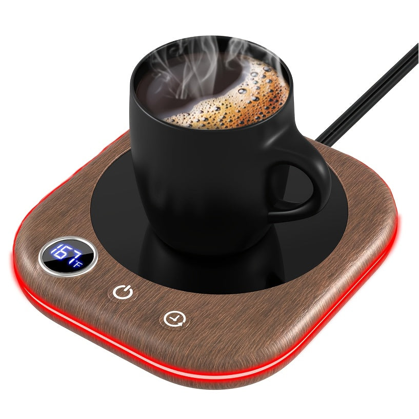 TEMU Smart Electric Coffee Cup With Digital Temperature Display & 4h Auto Shut-off, 3 Heat Settings (140°f-f-212°f) + 1-12h Timer, Wood Grain Design,