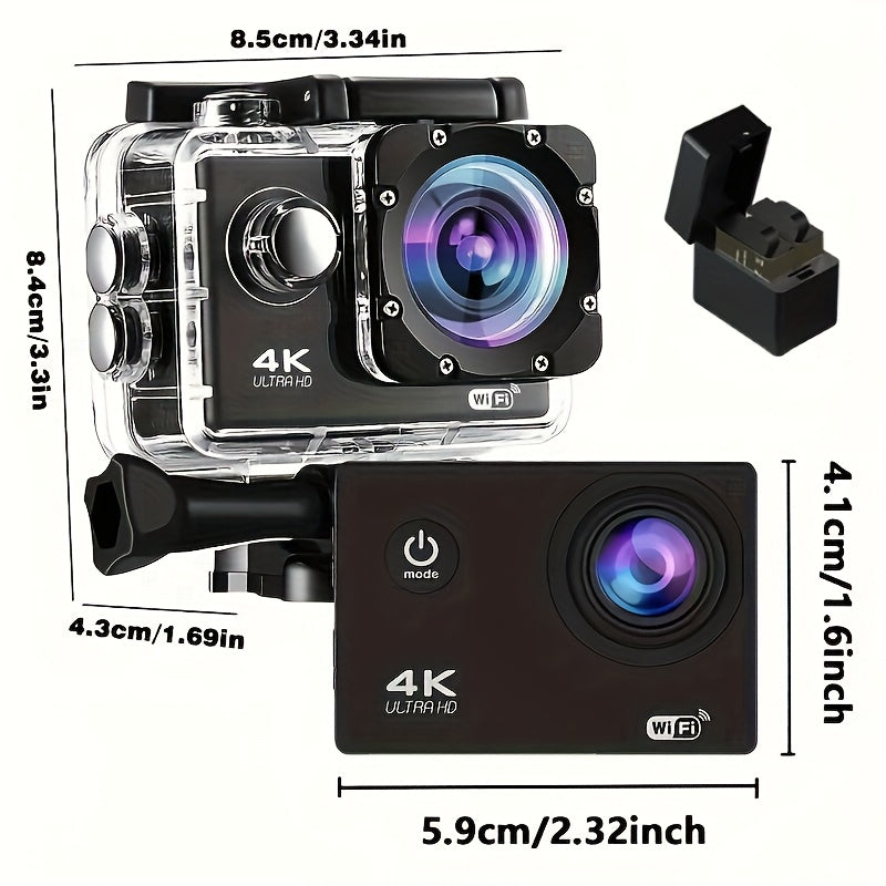 TEMU Action Camera With 32gb Memory Card, Kit, With Lcd Screen, Wifi Function, 170" Wide-angle Lens, 4k 400mah Rechargeable Battery - Cycling, And