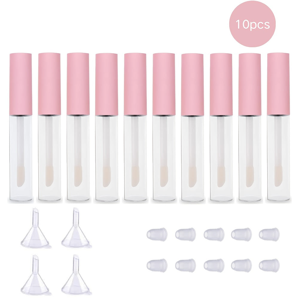 TEMU 10pcs 5ml Pink Lip Gloss Tubes - Refillable Diy Makeup Containers For Lip Balm, Oil, Foundation & Concealer - Fragrance-free Travel Bottles