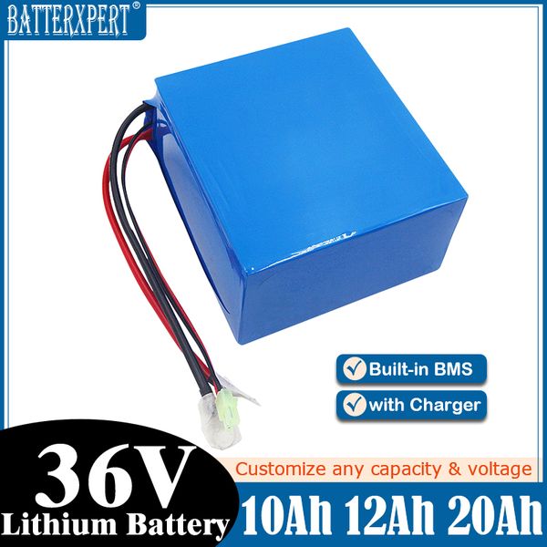 Bateria 36V 20AH 10AH 12AH LITHIUM LI ION BTERIA 36V Bicicleta para 36V 250W 350W 500W Scooter de moto elétrico de motocicleta + 2A Carregad