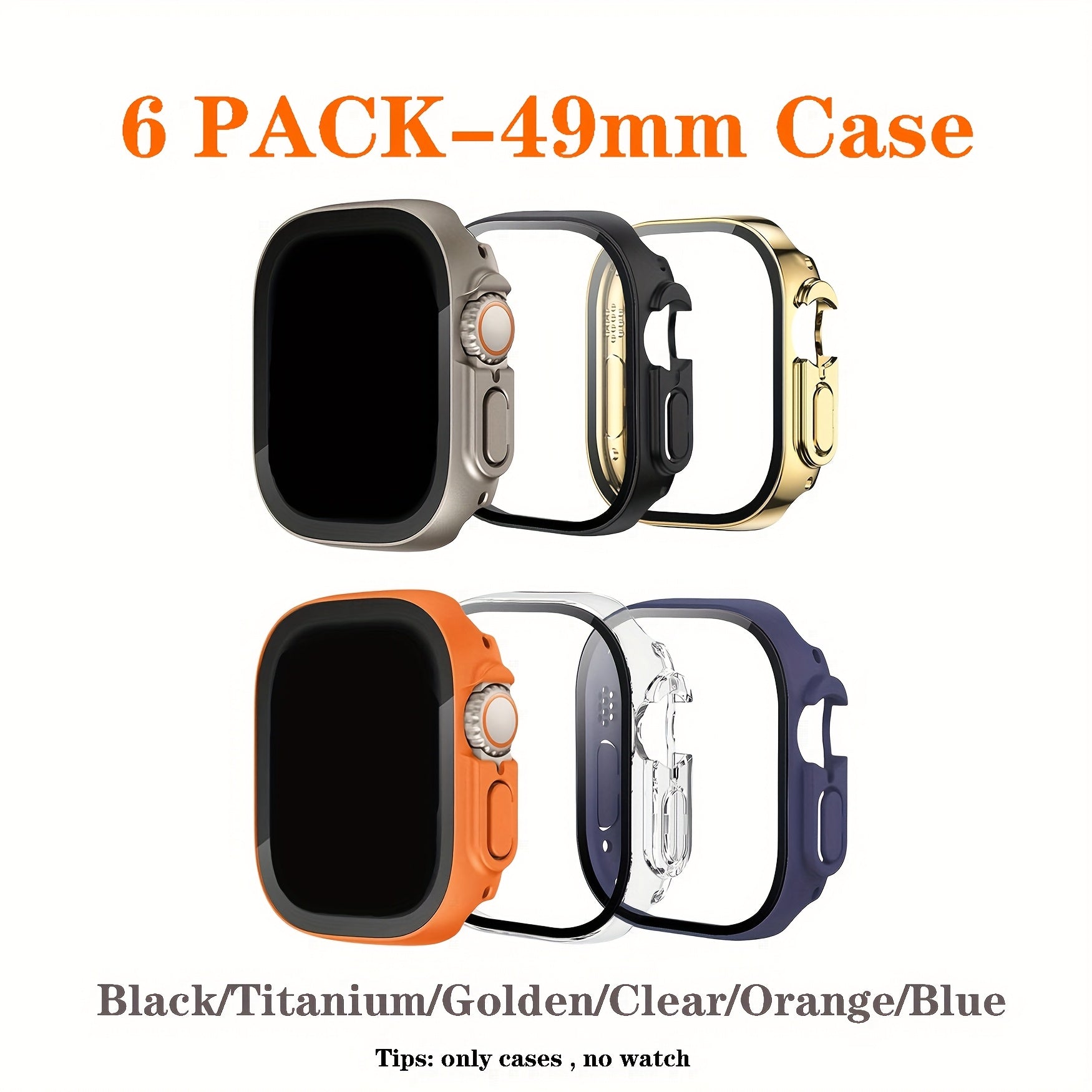 TEMU 6 Pack 49mm Case For Iwatch Ultra, Tempered Glass Screen Protector For Iwatch Ultra 2-ultra 49mm, Scratch Resistant Full Protective Cover For