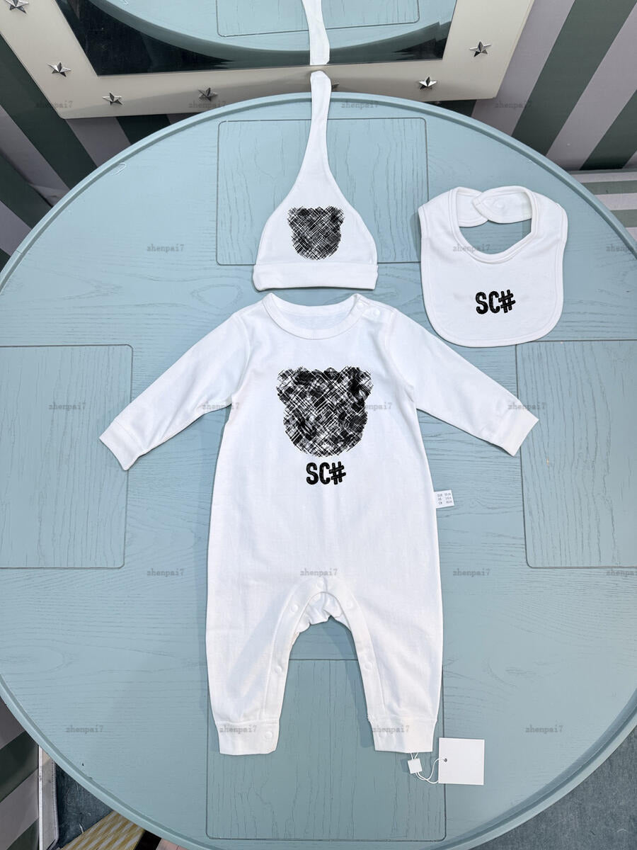 Top newborn bodysuit Musical symbol print toddler romper designer Baby clothing Long sleeve infant jumpsuits And hat bib A131X04N093