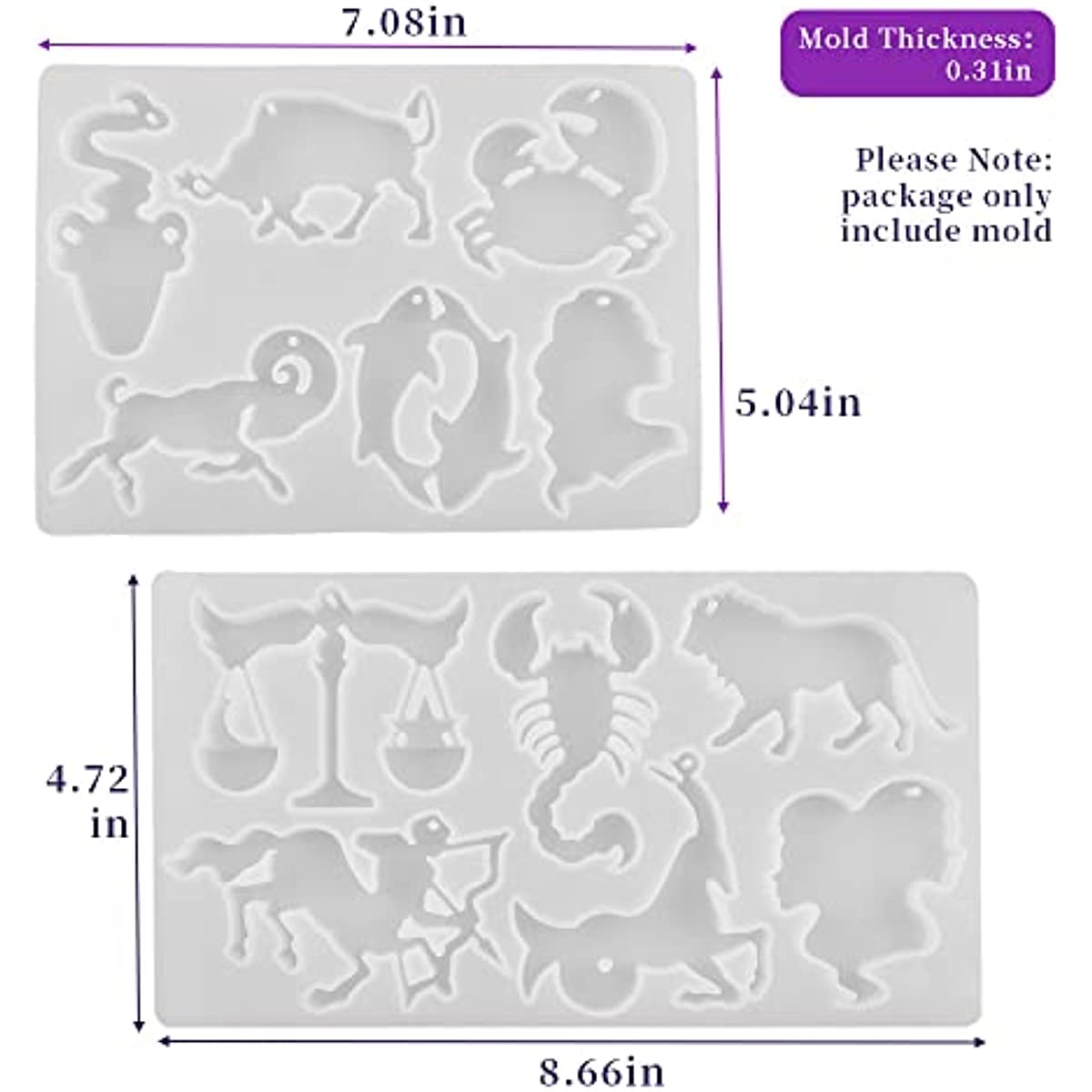 TEMU 2 Zodiac Resin Molds, 12 Zodiac Animal Keychain Silicone Molds, Unique Epoxy Resin Casting Molds, Pendant Earrings Necklace Art Crafts Keychain