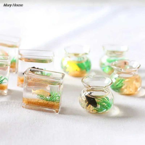 Hot Dollhouse Miniature Glass Fish Tank Bowl Aquarium Doll House Home Ornament Toy For Dollhouse Decals Y240807