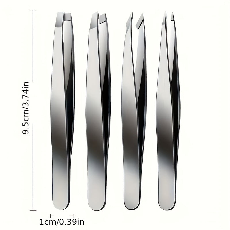 TEMU 4pcs Professional Tweezers - Heavy-duty For Eyebrow Hair Removal, & Ingrown Hair Removal, Eyebrow Shaping - With Storage Bag - Ideal For Home,