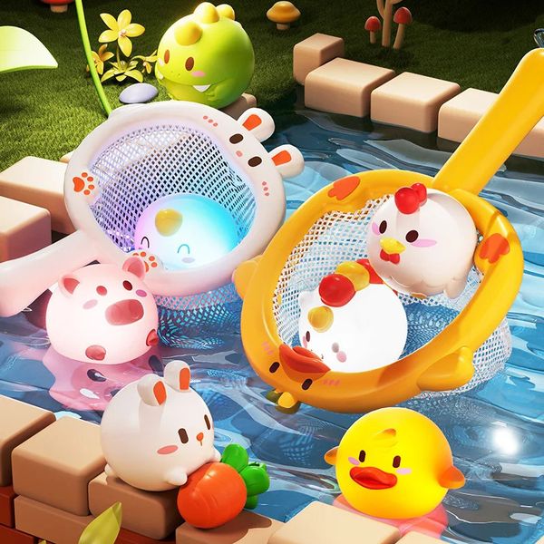 Baby Cute Animals Bath Toy LED Light Up Toys Swimming Water Soft Rubber Float Induction Luminous Duck for Kids Play Funny Gifts 250116
