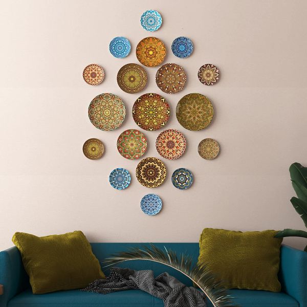 Bohemian Style Ceramic Decorative Hanging Plate Living Room Dining Sofa Background Restaurant Wall Decoration 250120