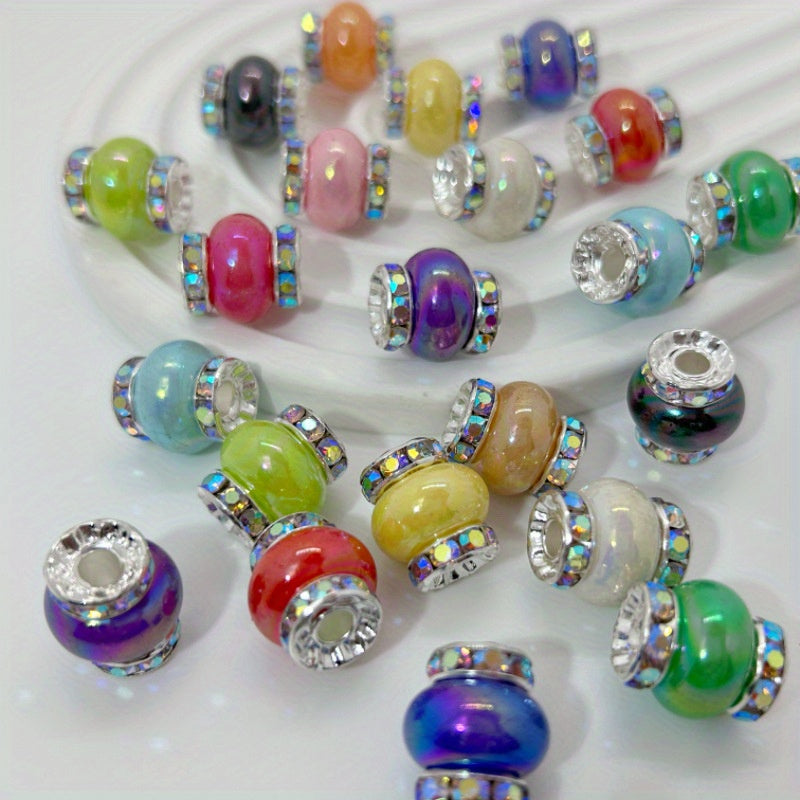TEMU 40pcs Of Acrylic Lantern Shape With Embellished Beads - Mixed Colors, Large Holes For Making, Bracelet And Necklace Craft Materials, Production