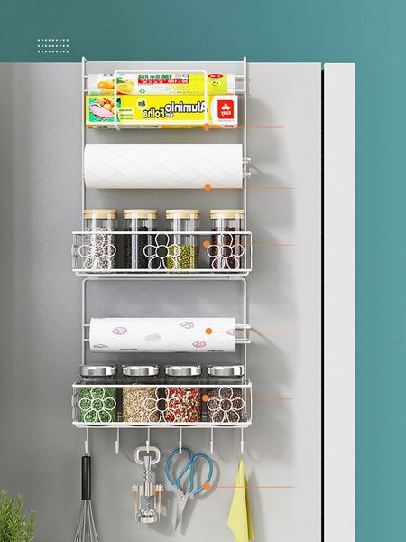 Bathroom Shelves 2-4-6 Layer Refrigerator Side Shelf Organizer Kitchen Wall Hanging Fridge Storage Rack Paper Towel Holder Spice 230207