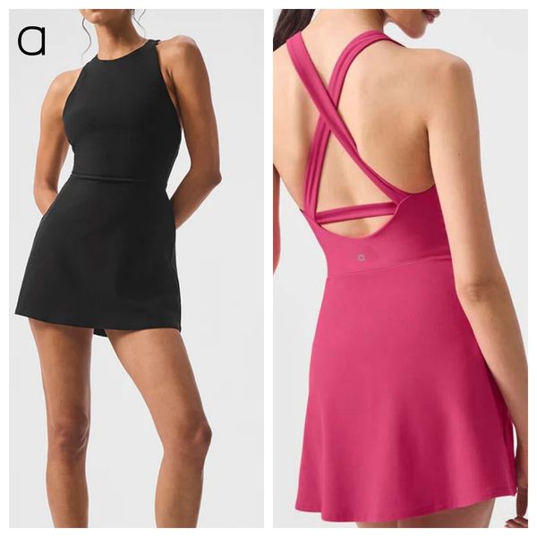A467 Women Yoga Dress Detachable Chest Pad Anti-exposure Tennis Skirt Outdoor Fiess Clothing