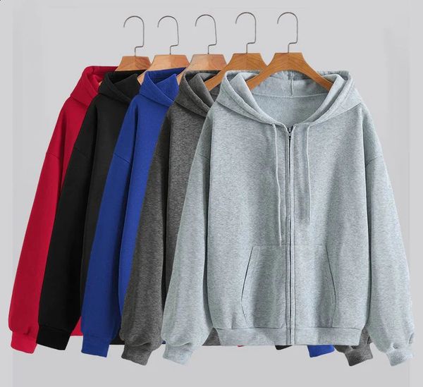 Mulheres Fleece Zip Up Hoodies Running Sportshirts Fashion Feminino Classic Casual Zipper Jackets Y2K Hip Hop Streetwear 241228