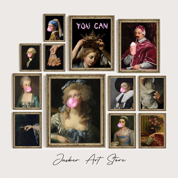 Vintage posters quirky bubble gum canvas paintings portraits of the Duchess Baroque art prints Nordic antique wall paintings living room dec