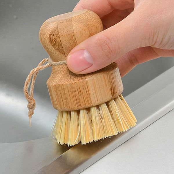 Bamboo Dish Scrub Brushes Kitchen Wooden Cleaning Scrubbers for Washing Cast Iron Pan Pot Natural Sisal Bristles dh871
