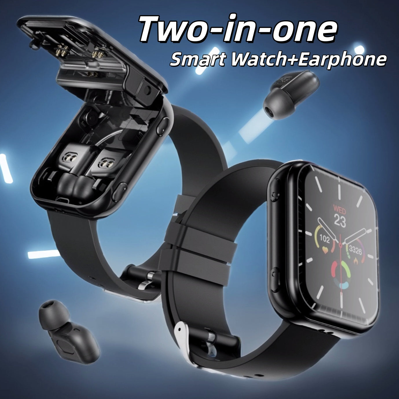 2-in-1 Smart Watch Bluetooth Call Built-in TWS Earbuds, Waterproof Smart Watch for Business & Outdoor Sports, Health Monitoring Smartwatch